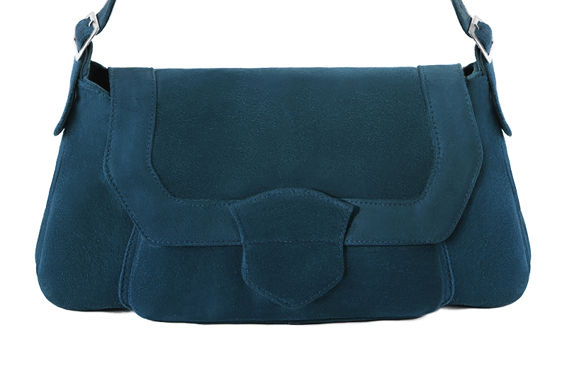 Dress handbag in peacock blue leather - Profile view